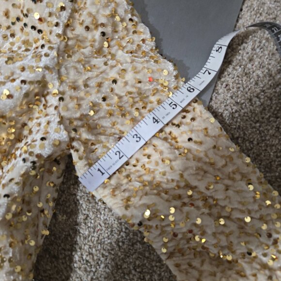 (Fits 14) NWT Unbranded Champagne-Gold Velvet-Sequin Ballgown w Satin Skirt - Picture 7 of 11